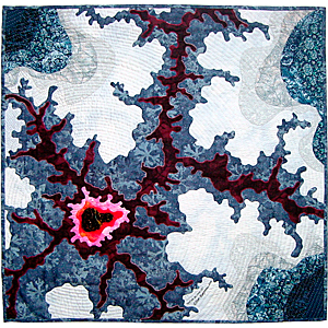 Skating on Thin Ice, fractal art quilt by Rose Rushbrooke. Hand dyed and printed cotton, and velvet, hand stitched. Image copyright © Rose Rushbrooke.