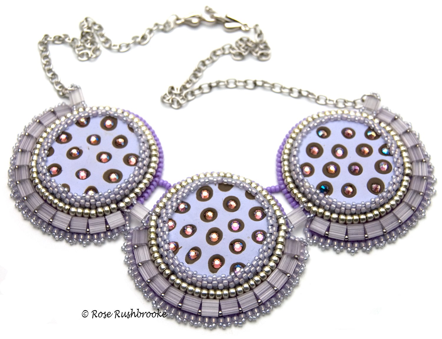 Blue Mophead Hydrangea bracelet by Rose C Rushbrooke.  Bead weaving using delicas, seed beads and fire polish crystals, peyote stitch. Image copyright &copy; Rose C Rushbrooke.