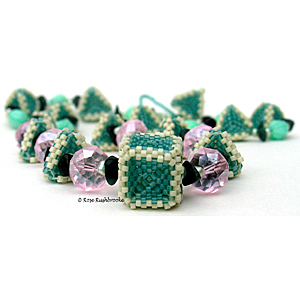 Triangles and Squares Necklace by Rose Rushbrooke. Bead weaving. Glass seed beads, and crystals. Image copyright © Rose Rushbrooke.