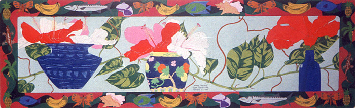 Indoor Gardening - gouache and ink painting by Rose Rushbrooke. Image copyright &copy; Rose Rushbrooke.