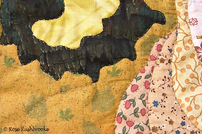 Detail 1 Bracken - fractal art quilt by Rose Rushbrooke, created for National Parks Project. Hand stitched using commercially printed fabrics. Image copyright © Rose Rushbrooke.