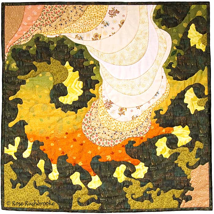 Bracken - fractal art quilt by Rose Rushbrooke, created for National Parks Project. Hand stitched using commercially printed fabrics. Image copyright © Rose Rushbrooke.