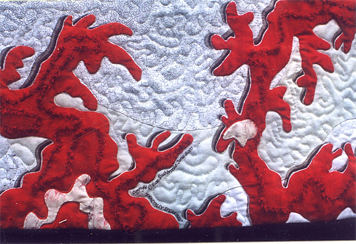 Detail 1 from Fractally Speaking - fractal quilt by Rose Rushbrooke. Image copyright &copy; Rose Rushbrooke.