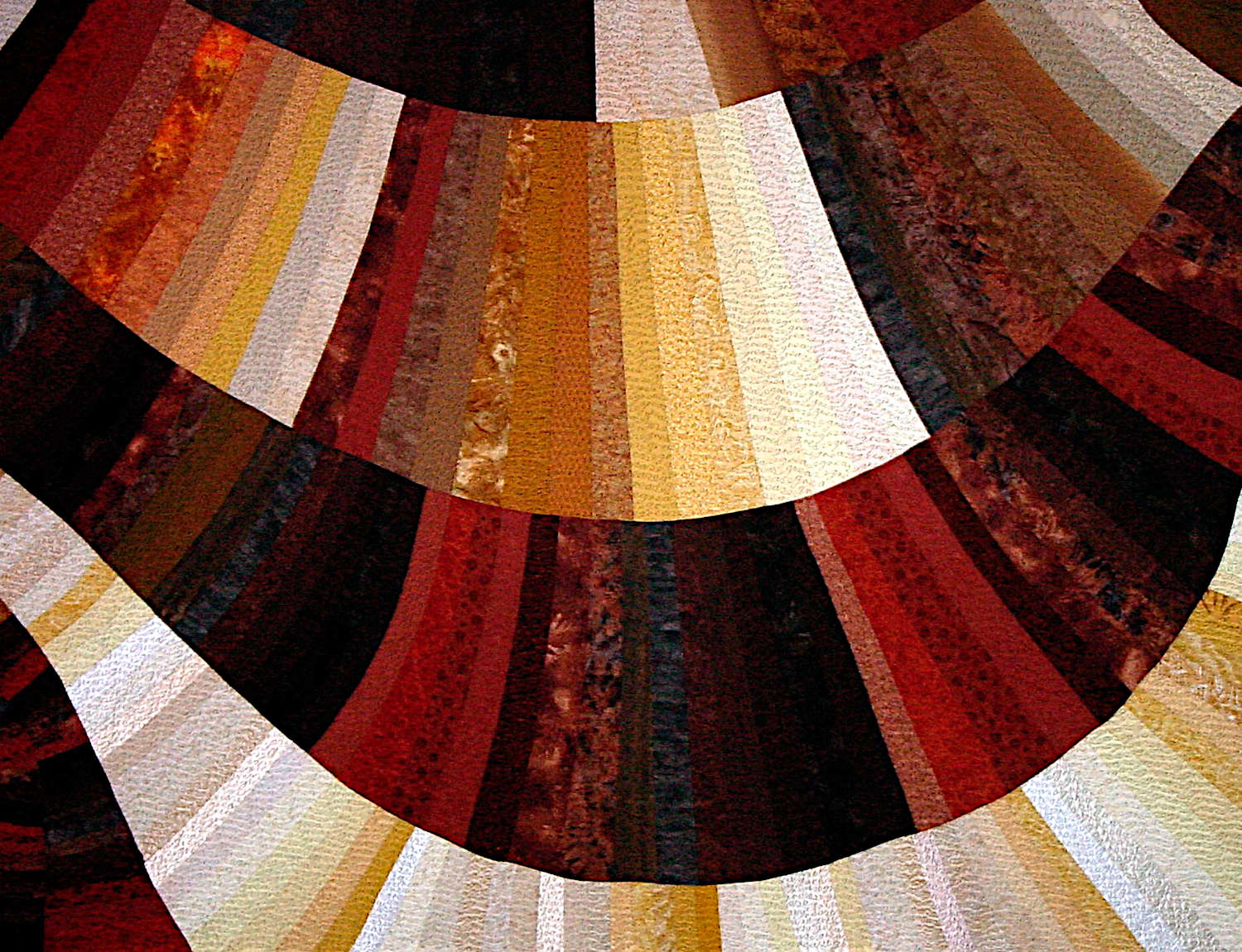 Upon Reaching Middle Age: Grease - fractal art quilt by Rose Rushbrooke. Machine stitched using silk, polyester and commercially printed fabric Image copyright &copy; Rose Rushbrooke.