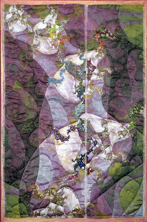 Woman - fractal art quilt by Rose C Rushbrooke, hand stitched, printed on silk, mounted on canvas.